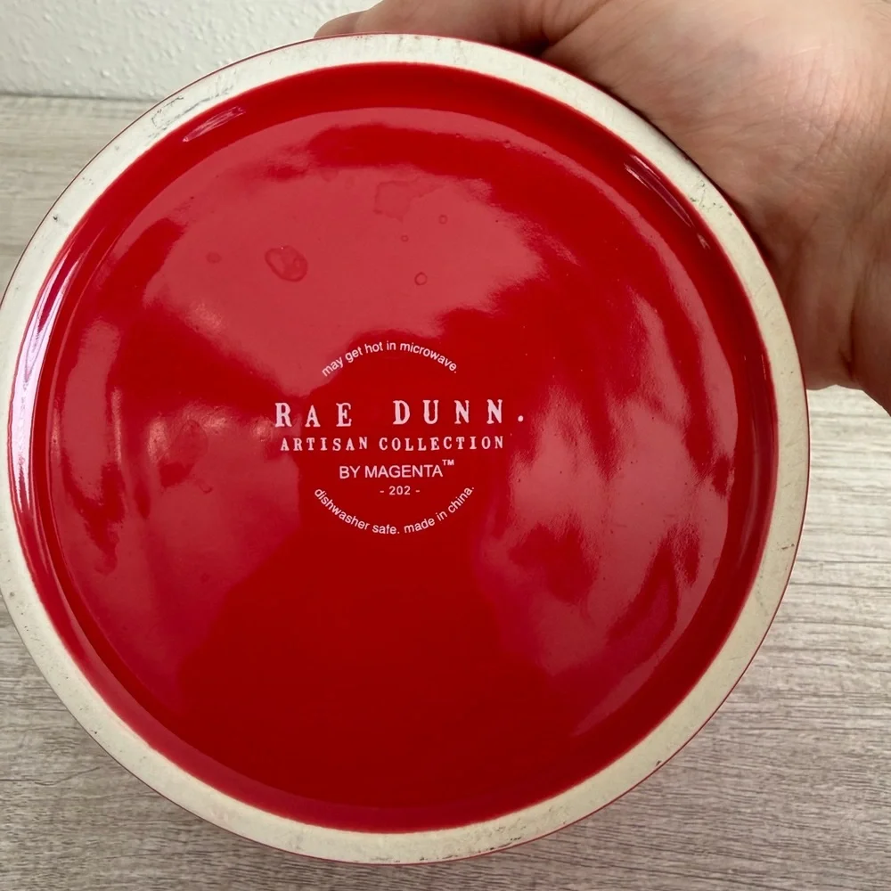 Rae Dunn Artisan Collection by Magenta Red Ceramic Dog Bowl JOY